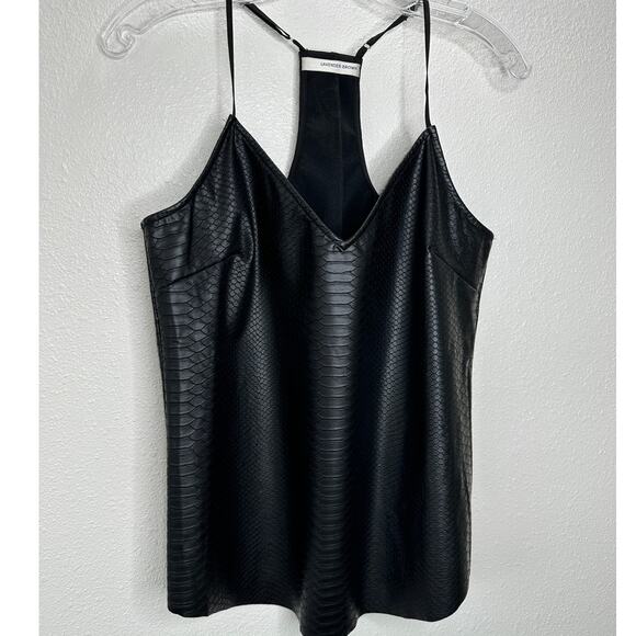 Lavender Brown Black Faux Leather Snakeprint VNeck Racerback Tank Top L - Picture 2 of 8
